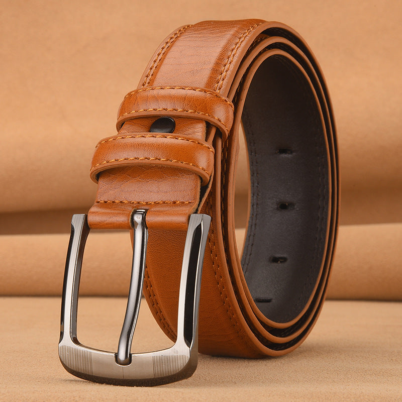 Men’s Pin Buckle Cowhide Belt – Genuine Leather Business & Casual Fashion