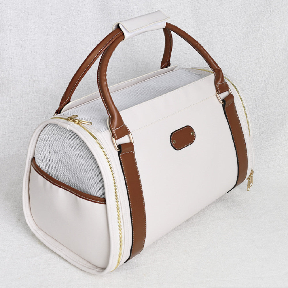 Fashion Portable Leather Pet Bag – Personalized Solid Color Travel Carrier for Dogs & Cats