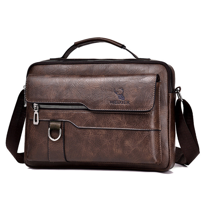 Men’s PU Leather Messenger Bag – Retro Business Shoulder Crossbody Backpack with Flap Design