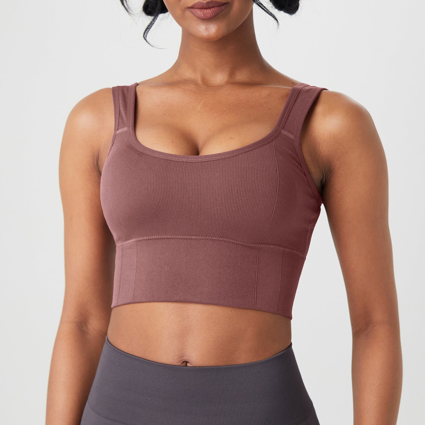 Wide Shoulder Strap Threaded Yoga Bra – Seamless Sports Vest for Women