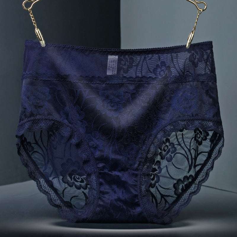 Lace Seamless High-Waist Women’s Briefs – Floral Hollow Breathable Underwear