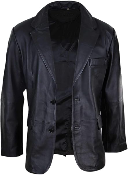 Men’s Genuine Leather Blazer Jacket – Vintage 2-Button Regular Fit, Black Sheep Leather
