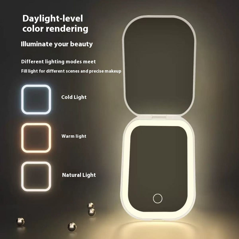 Ultra-Thin Foldable LED Makeup Mirror – Portable HD Cosmetic Mirror with 3-Color Light