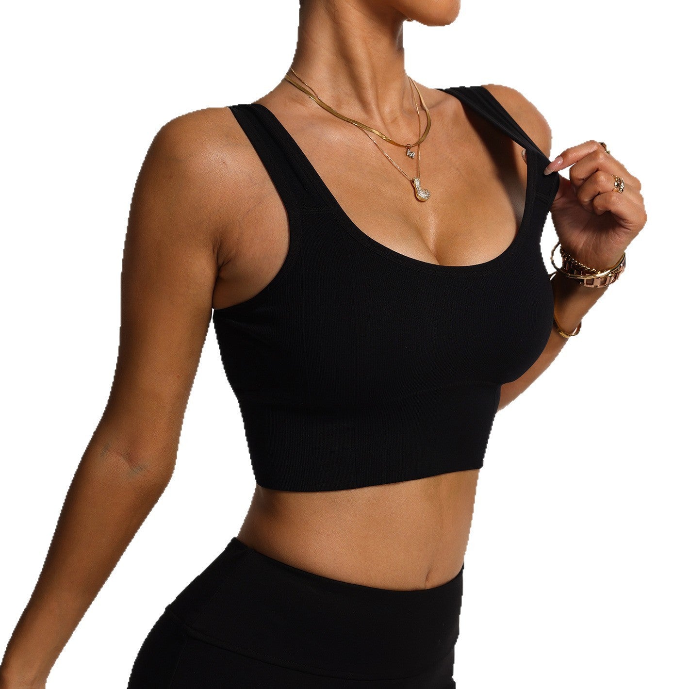 Wide Shoulder Strap Threaded Yoga Bra – Seamless Sports Vest for Women