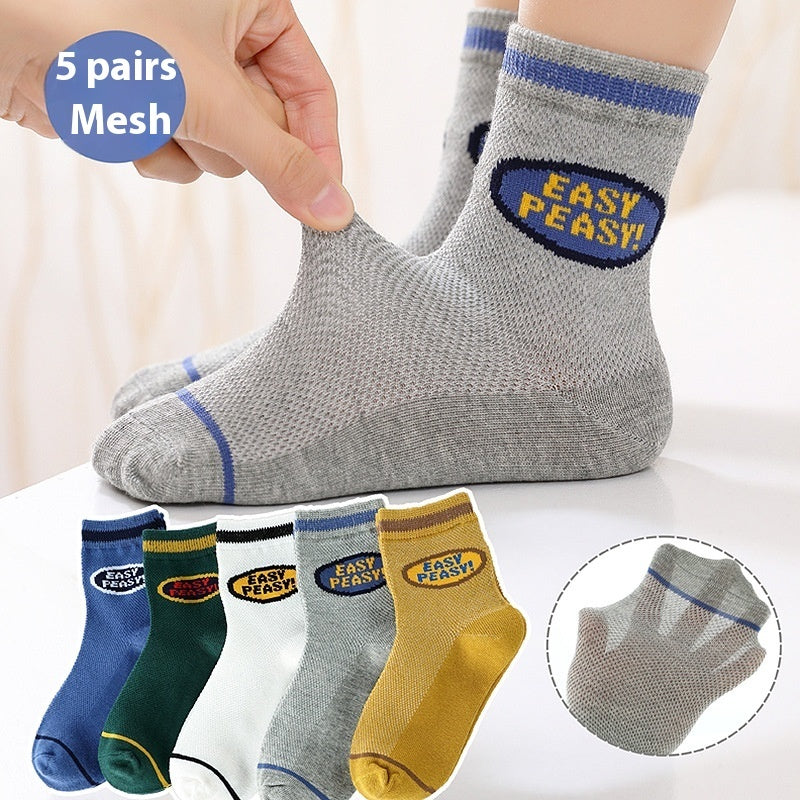 Children's Solid Color Short Socks – Cotton Thin Ankle Socks 5 Pairs for Boys & Girls