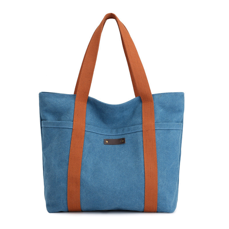 Casual Canvas Tote Bag for Women – Retro Solid Color Shoulder & Messenger Handbag