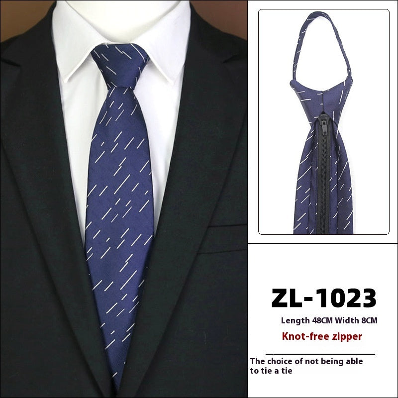 Men’s Formal Business Zipper Tie – Striped Jacquard Knot-Free Necktie