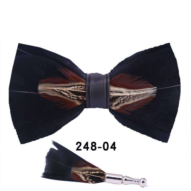Handmade Feather Bow Tie – Unisex Color Matching Evening Bowtie with Optional Brooch & Gift Box