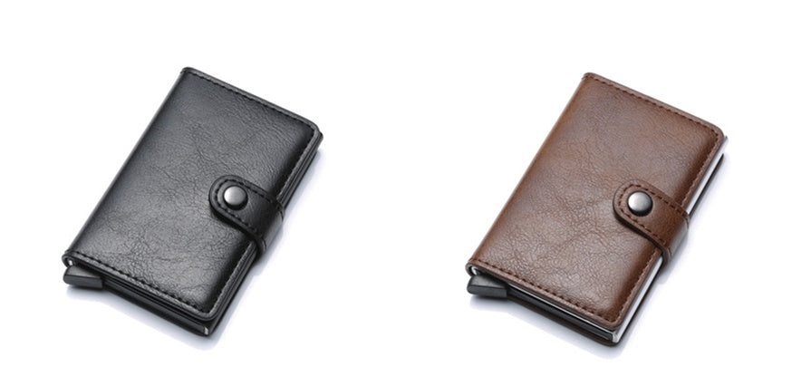 RFID Anti-Theft Vintage Wallet – PU Leather Card Holder with Aluminum Case & Pop-Up Design