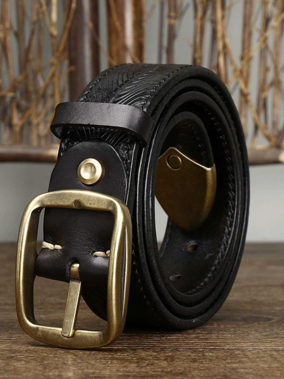 Men’s Double-Sided Genuine Cowhide Belt – 3.8CM Wide Thick Leather with Brass Buckle