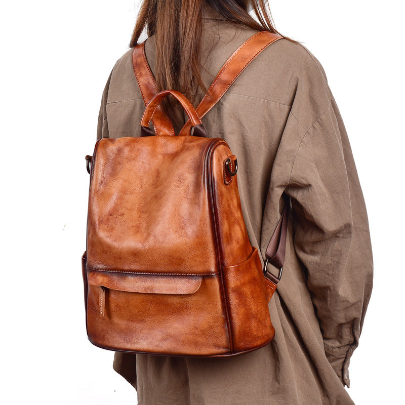 Genuine Leather Anti-Theft Backpack – Women’s Large Capacity Cowhide Travel Luxury Bag