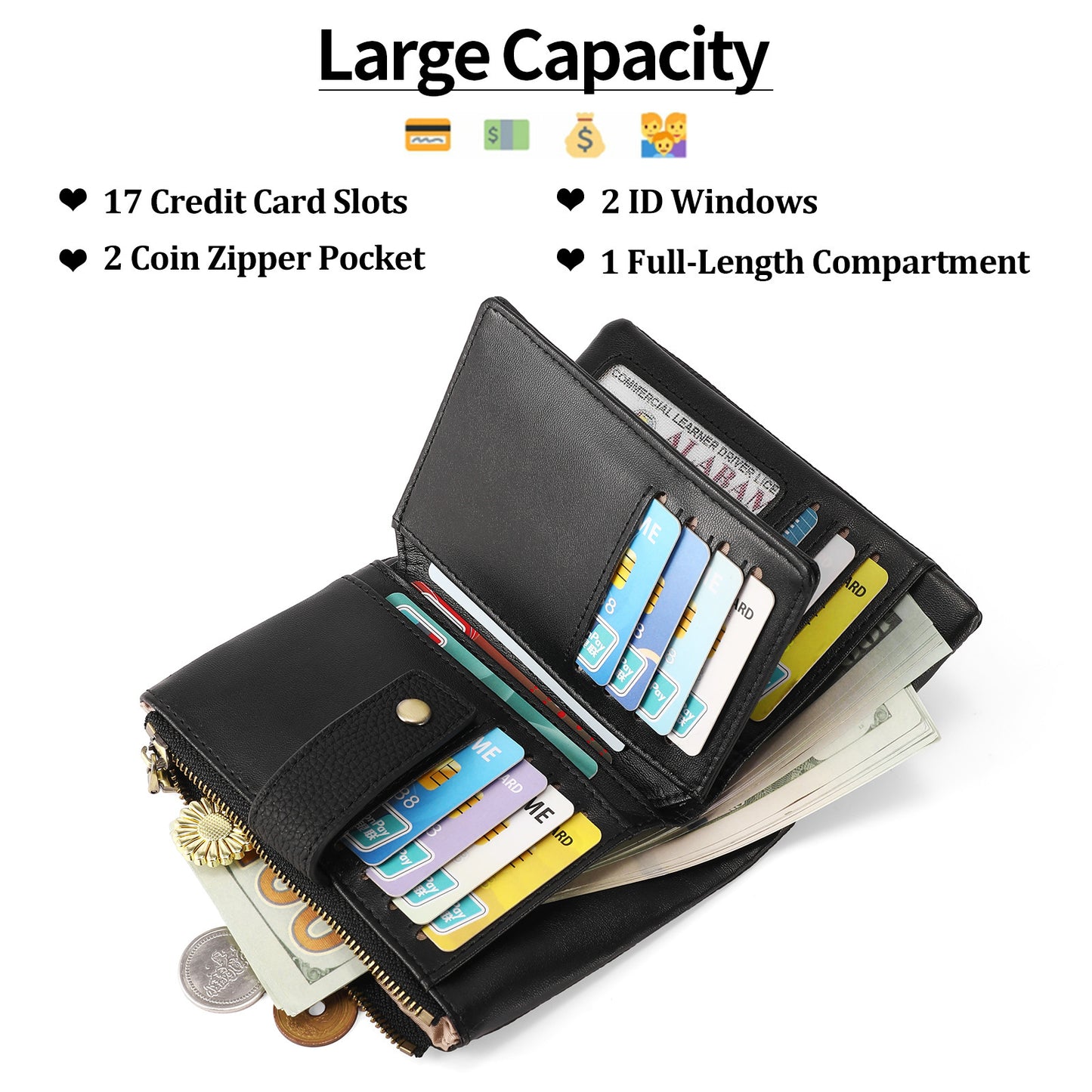 Women's Genuine Leather Wallet – Zipper Clutch Anti-theft Card Swiping Coin Purse