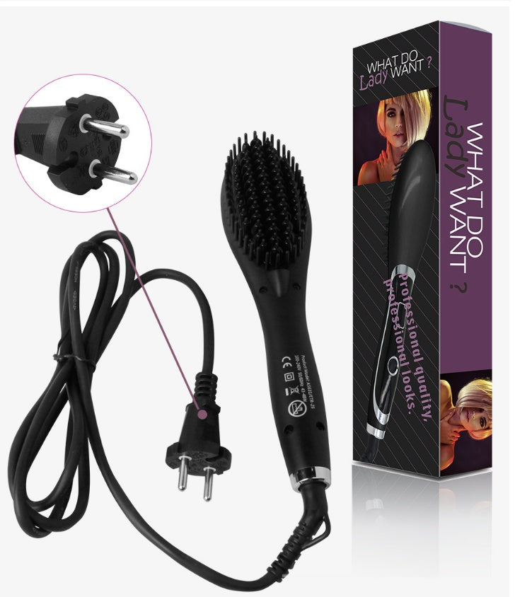 Ceramic Hair Straightening Brush – 3-in-1 Heated Detangling Comb with Anti-Frizz Technology