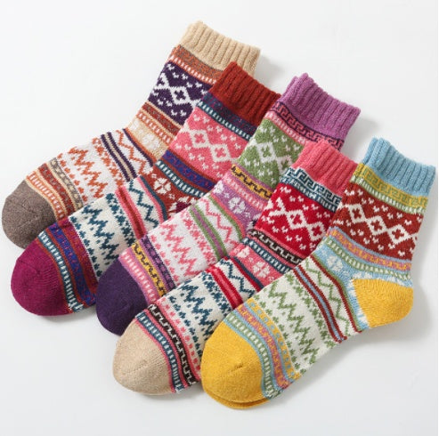 Winter Warm Stripe Wool Socks – 5 Pairs Thick Casual Business Socks for Men