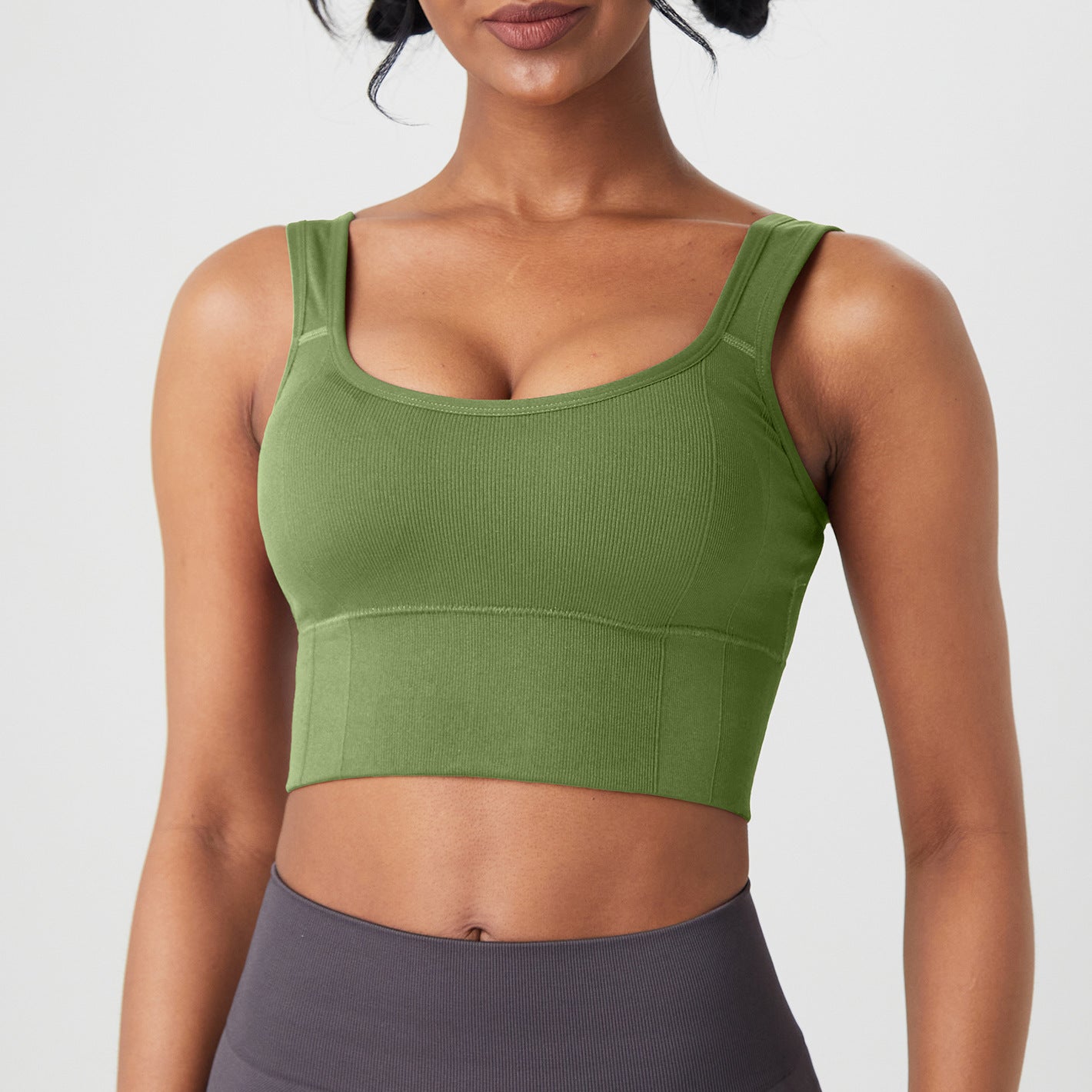 Wide Shoulder Strap Threaded Yoga Bra – Seamless Sports Vest for Women
