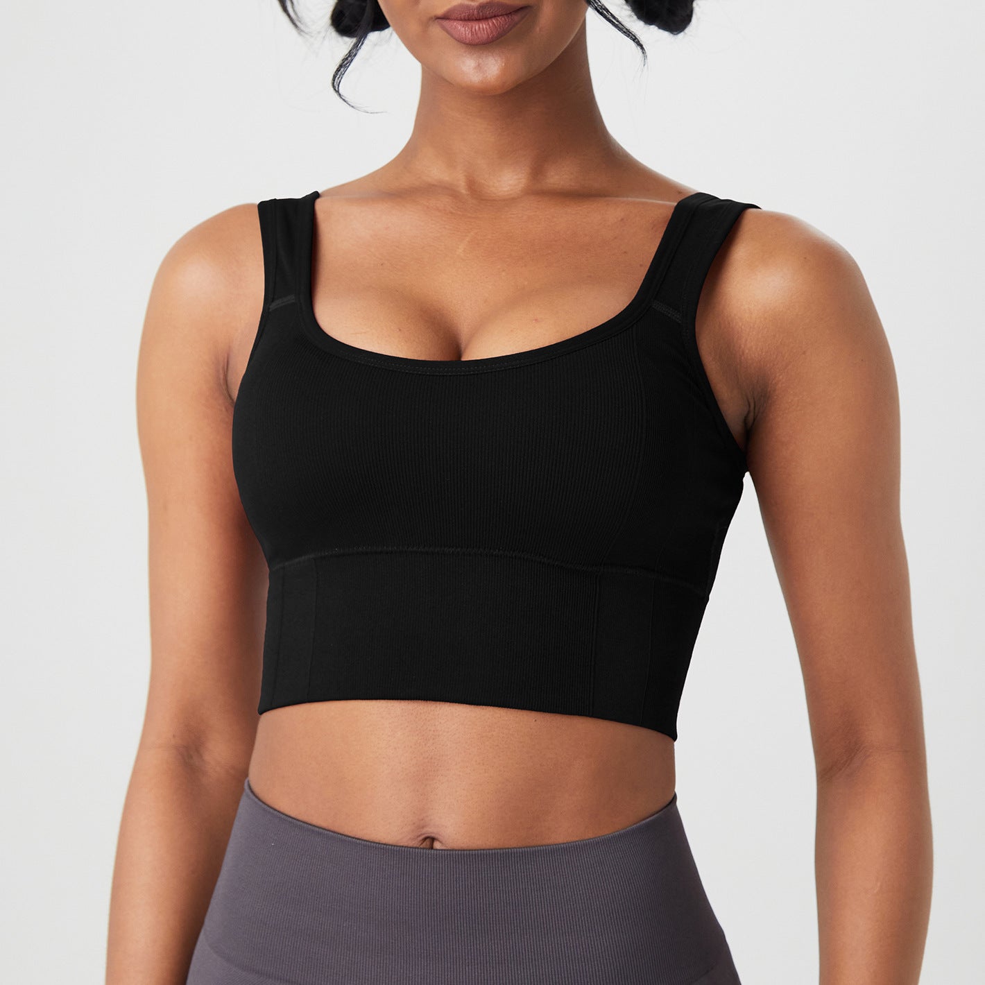 Wide Shoulder Strap Threaded Yoga Bra – Seamless Sports Vest for Women