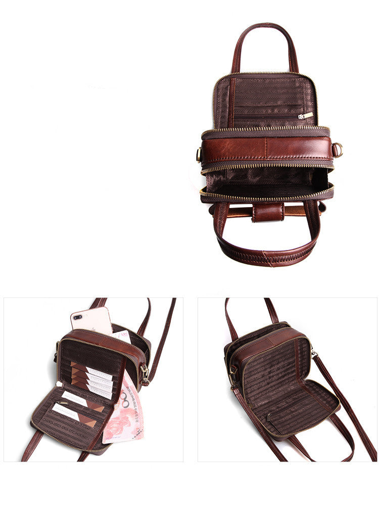 Leather Women’s Mini Messenger Bag – Genuine Cowhide Crossbody Shoulder Purse