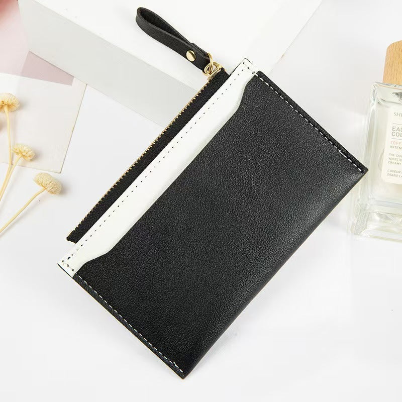 Women’s PU Leather Zipper Coin Purse – Contrast Color Card Holder with Anti-theft Protection