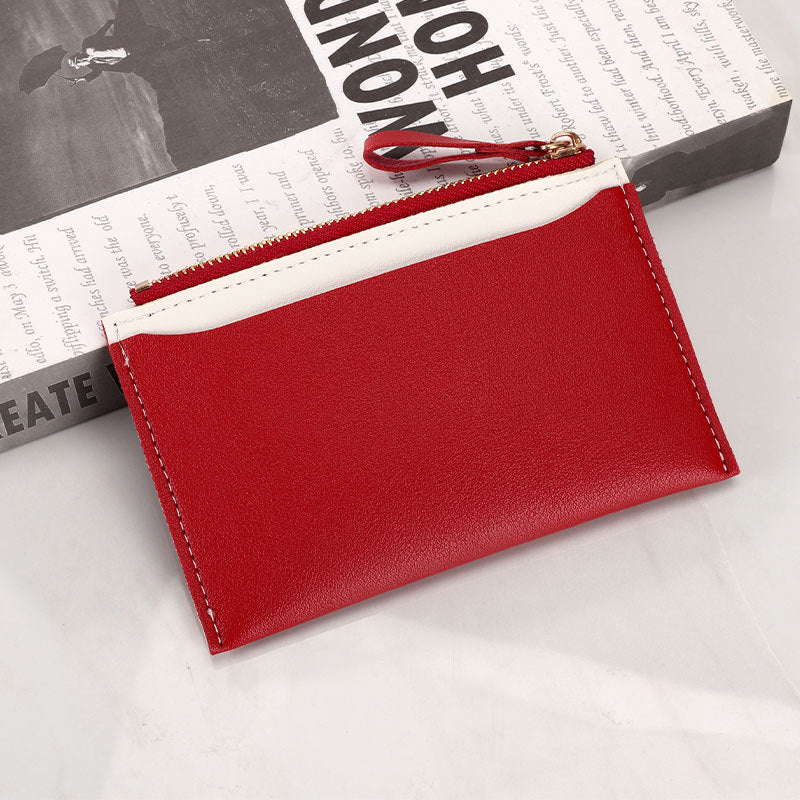 Women’s PU Leather Zipper Coin Purse – Contrast Color Card Holder with Anti-theft Protection