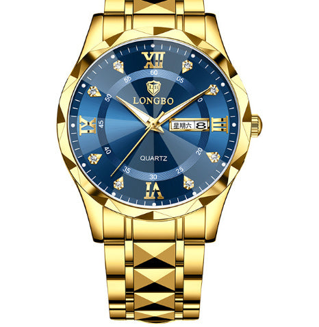 Waterproof Luminous Dual Calendar Watch – Men’s Business Stainless Steel Wristwatch