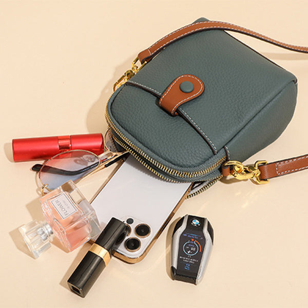 Women’s Leather Crossbody Phone Bag – Small Lychee Pattern Wallet Purse