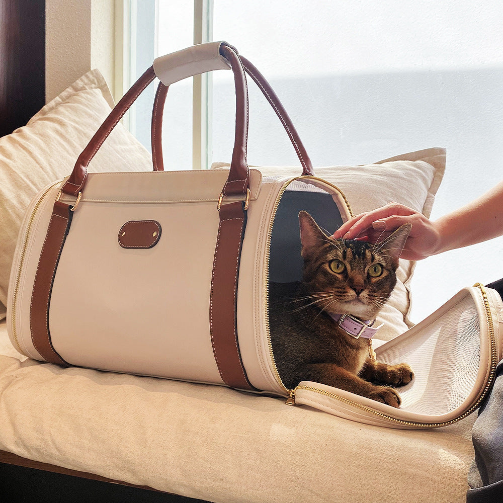 Fashion Portable Leather Pet Bag – Personalized Solid Color Travel Carrier for Dogs & Cats