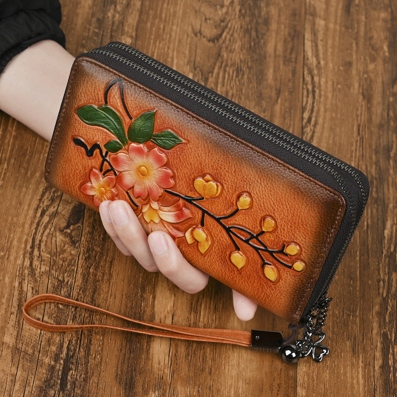 Women’s Fashion Double Zipper Long Wallet – Genuine Leather Anti-theft Card Holder
