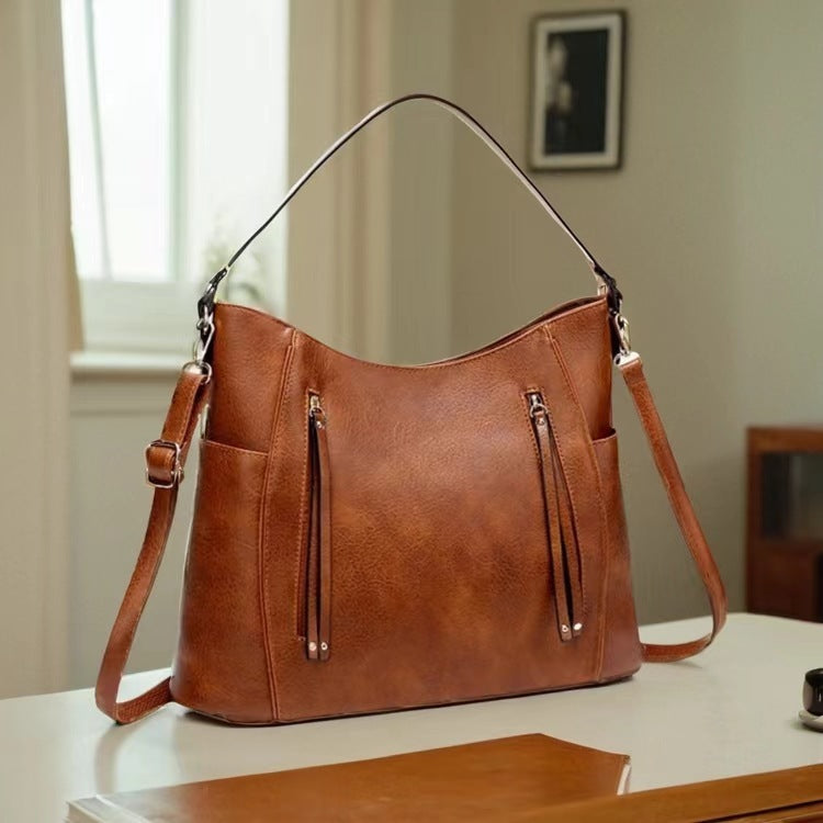 Luxury Women’s Leather Handbag – Large Capacity Messenger Bag, Vintage PU Shoulder Tote with Tassel Design