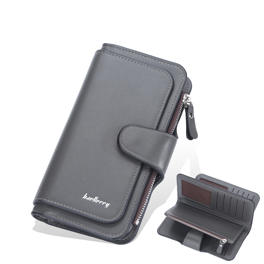 Women’s Three-Fold Long Wallet – Korean Style PU Leather Clutch with Multiple Card Slots & Zipper