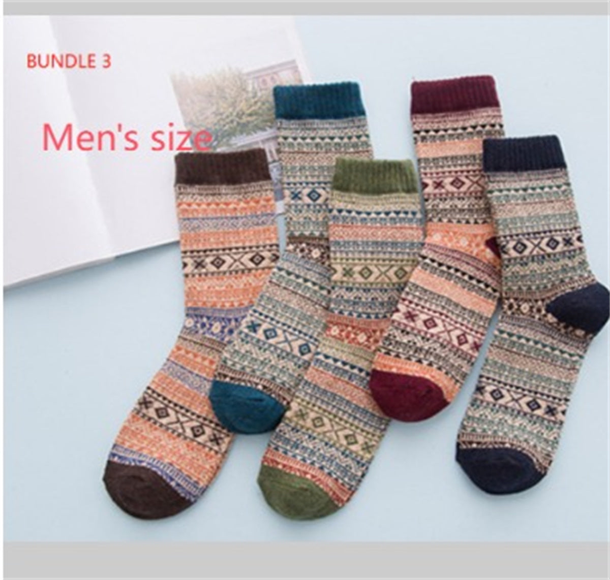 Winter Warm Stripe Wool Socks – 5 Pairs Thick Casual Business Socks for Men