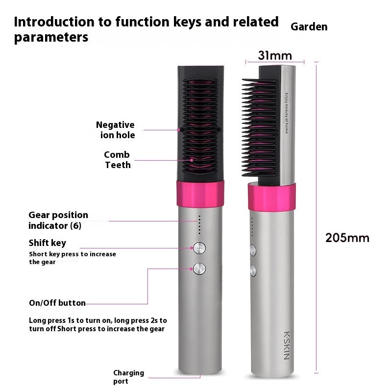 Anion Wireless Straight Comb – Rechargeable Portable Dual-Purpose Hair Styling Brush