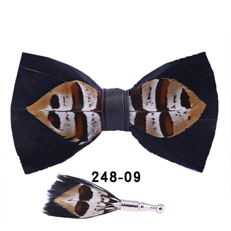 Handmade Feather Bow Tie – Unisex Color Matching Evening Bowtie with Optional Brooch & Gift Box