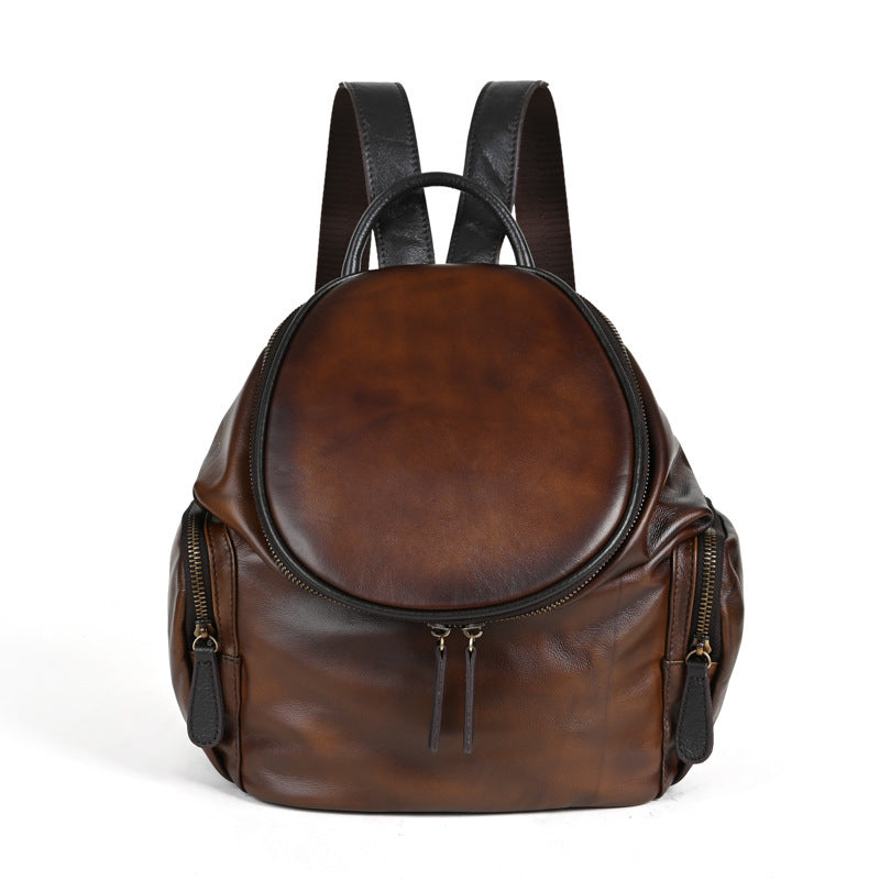 Retro Soft Leather Backpack – Genuine Cowhide Women’s Bag, European & American Forest Style Shoulder Bag