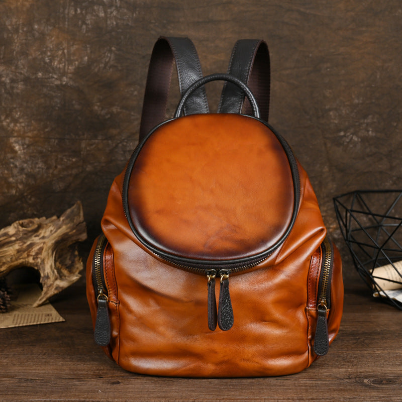 Retro Soft Leather Backpack – Genuine Cowhide Women’s Bag, European & American Forest Style Shoulder Bag