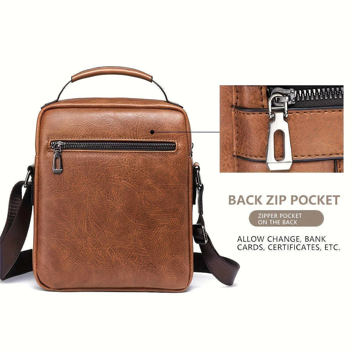 Men’s PU Leather Crossbody Messenger Bag – Casual Shoulder Handbag with Card Holder & Multi-Pockets