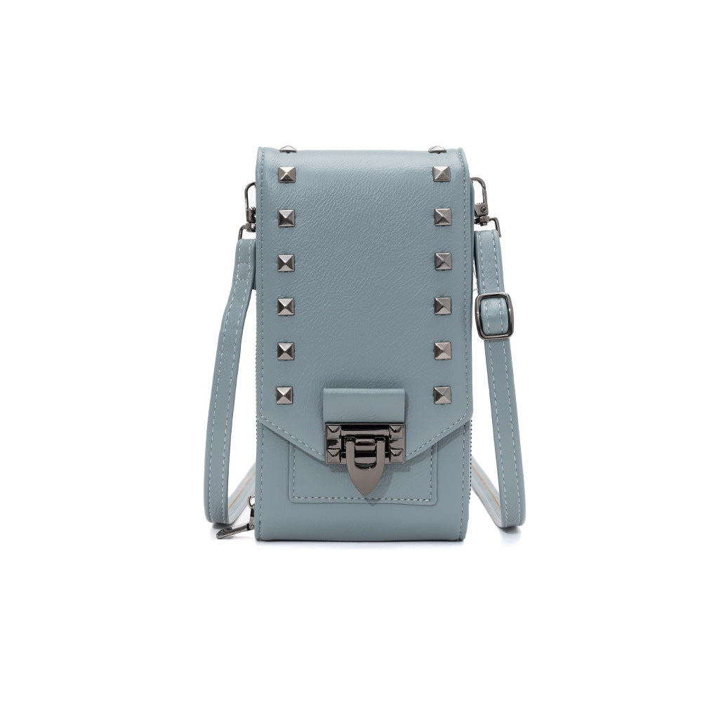 Women’s Rivet Design Crossbody Shoulder Bag – PU Leather Mobile Phone Handbag