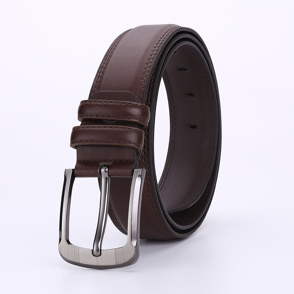 Men’s Pin Buckle Cowhide Belt – Genuine Leather Business & Casual Fashion