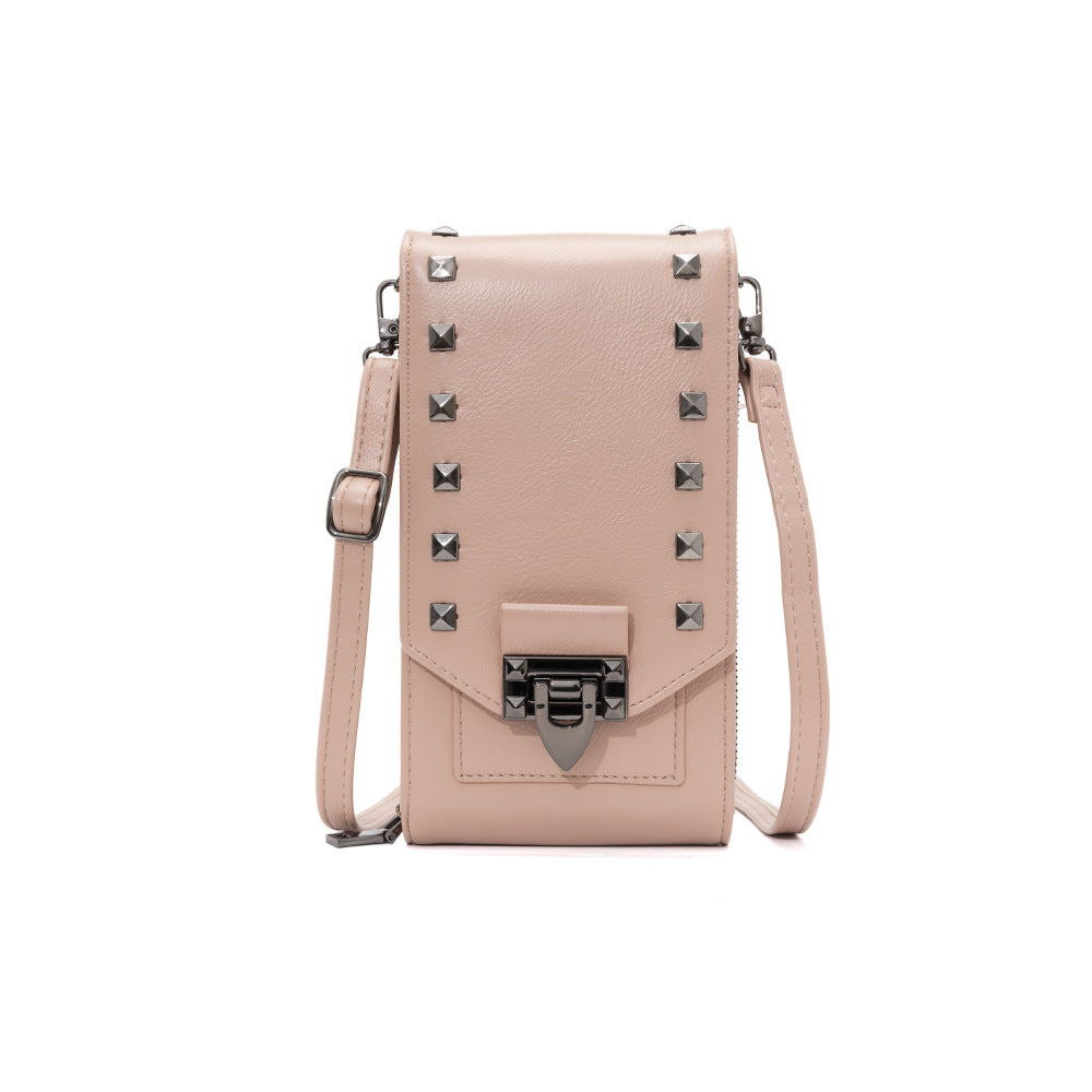 Women’s Rivet Design Crossbody Shoulder Bag – PU Leather Mobile Phone Handbag