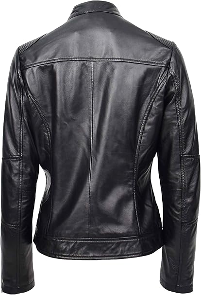 Women’s Real Nappa Leather Biker Jacket – Casual Zip Up Motorcycle Style