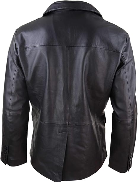 Men’s Genuine Leather Blazer Jacket – Vintage 2-Button Regular Fit, Black Sheep Leather