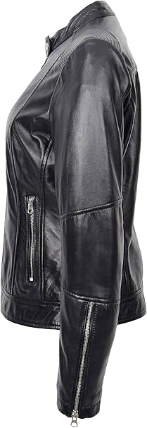 Women’s Real Nappa Leather Biker Jacket – Casual Zip Up Motorcycle Style