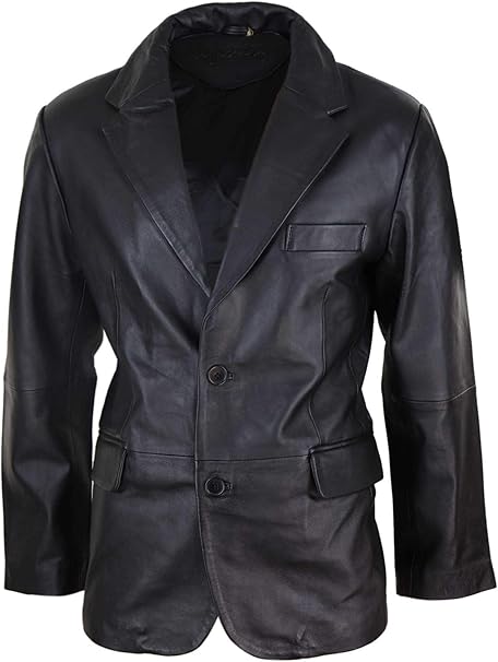 Men’s Genuine Leather Blazer Jacket – Vintage 2-Button Regular Fit, Black Sheep Leather