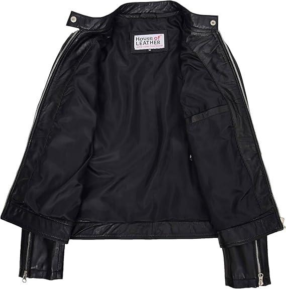 Women’s Real Nappa Leather Biker Jacket – Casual Zip Up Motorcycle Style
