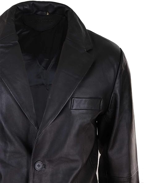 Men’s Genuine Leather Blazer Jacket – Vintage 2-Button Regular Fit, Black Sheep Leather