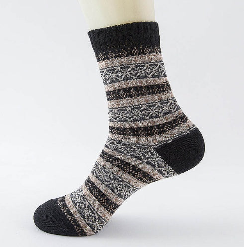Winter Warm Stripe Wool Socks – 5 Pairs Thick Casual Business Socks for Men