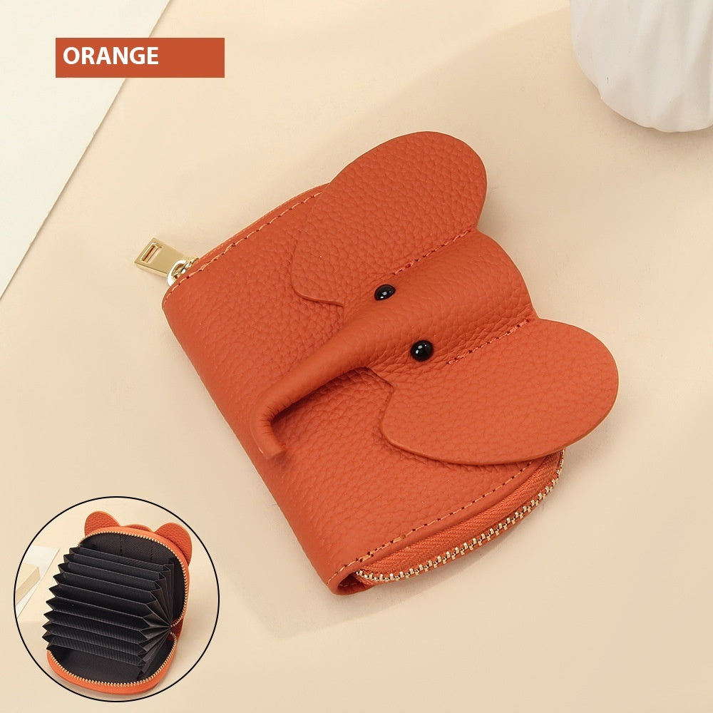 Creative Elephant Leather Card Holder Wallet – Genuine Leather Zipper Coin Purse for Men & Women