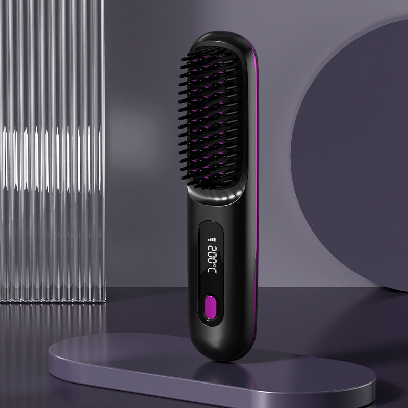2-In-1 Wireless Hair Straightener Brush – Portable Fast Heating Comb & Hot Curler, USB Rechargeable