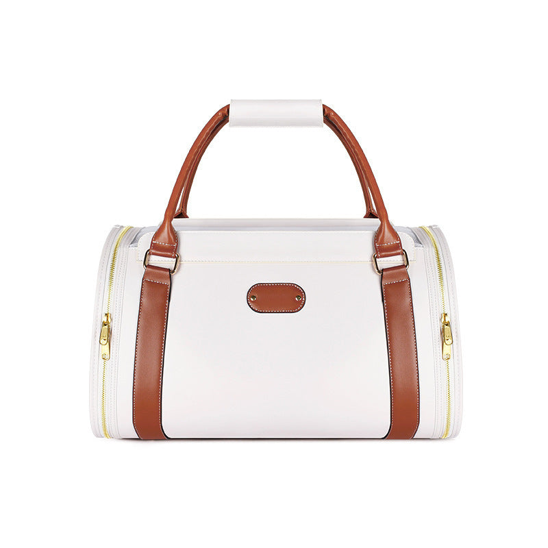 Fashion Portable Leather Pet Bag – Personalized Solid Color Travel Carrier for Dogs & Cats