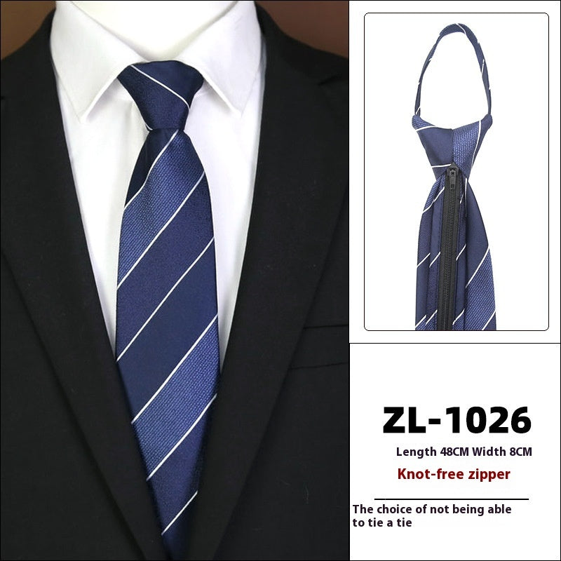 Men’s Formal Business Zipper Tie – Striped Jacquard Knot-Free Necktie