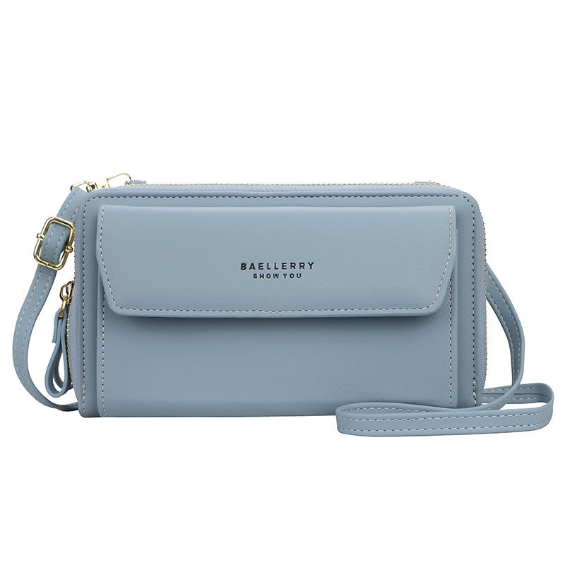 Ladies’ Long Wallet with Double Zipper – Large Capacity PU Leather Diagonal Crossbody Bag